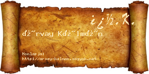 Árvay Kálmán névjegykártya